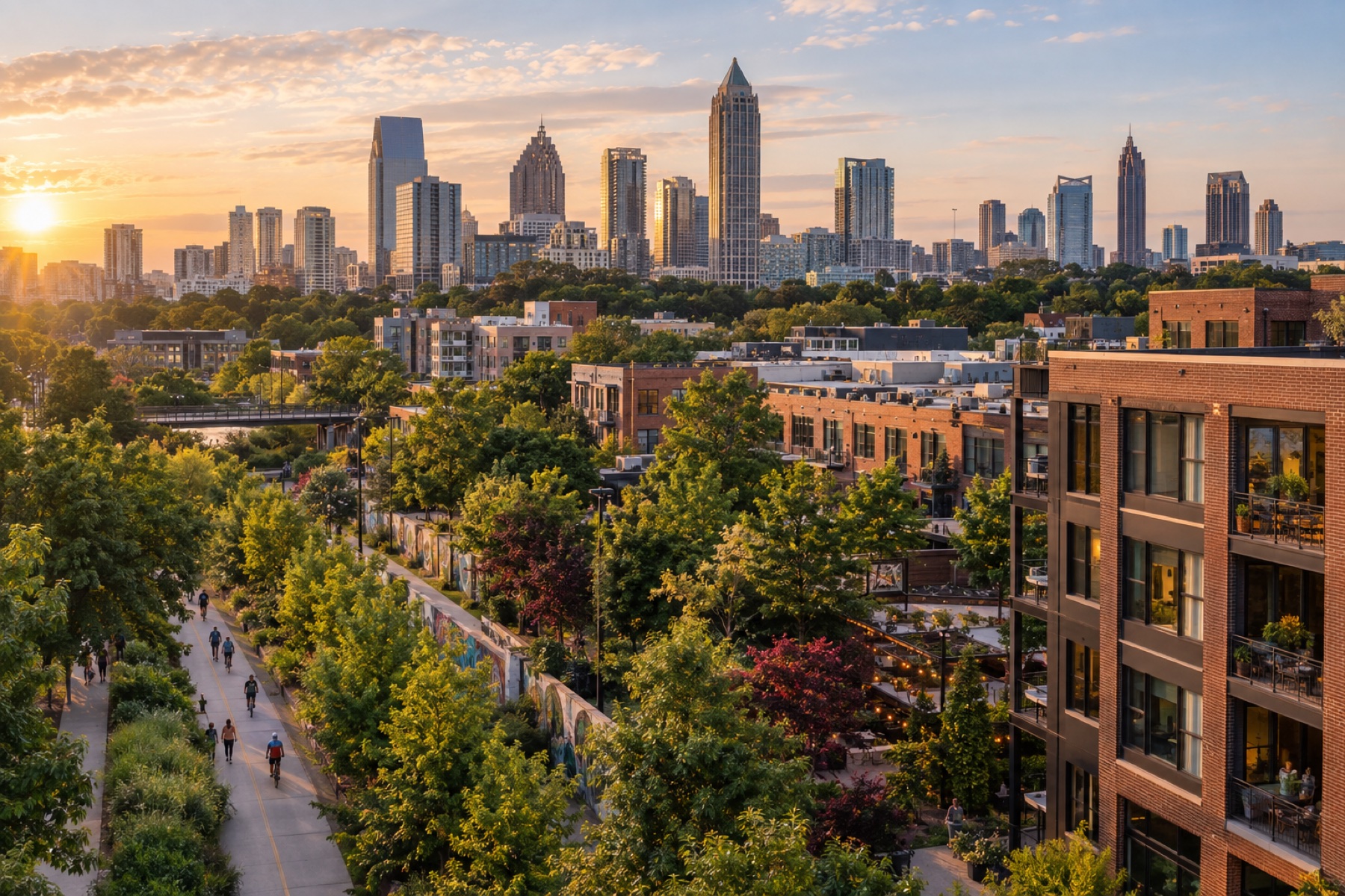 Atlanta skyline and neighborhood market